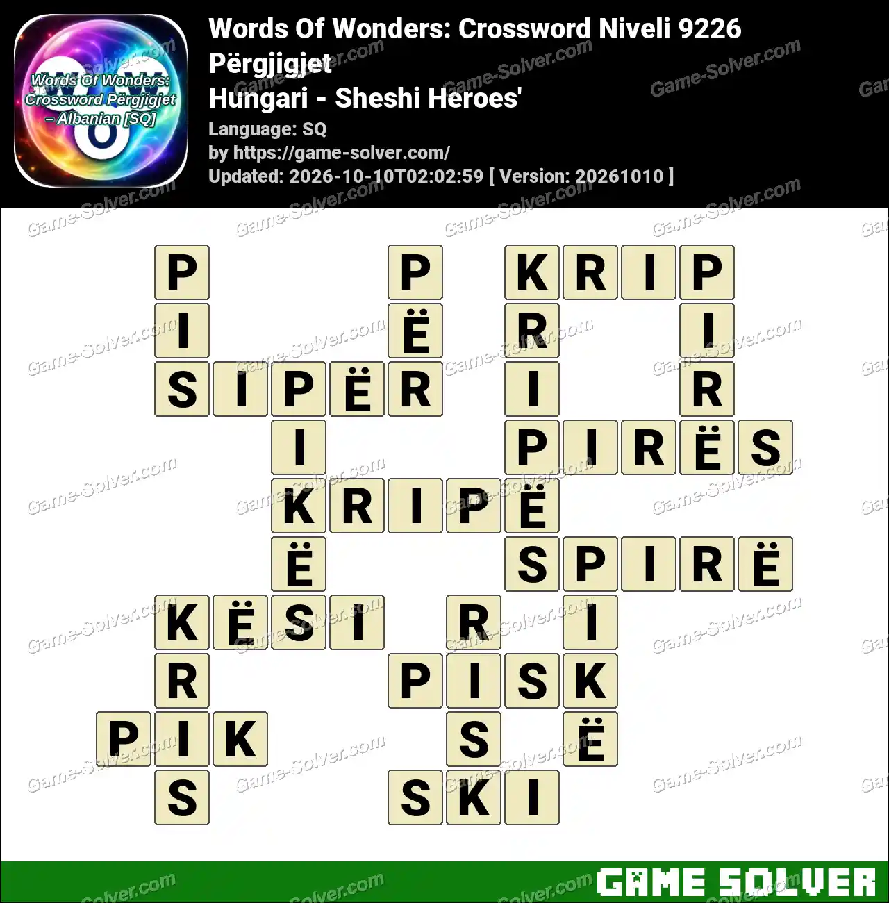 Words Of Wonders: Crossword Niveli 9226 Përgjigjet – Hungari – Sheshi Heroes’